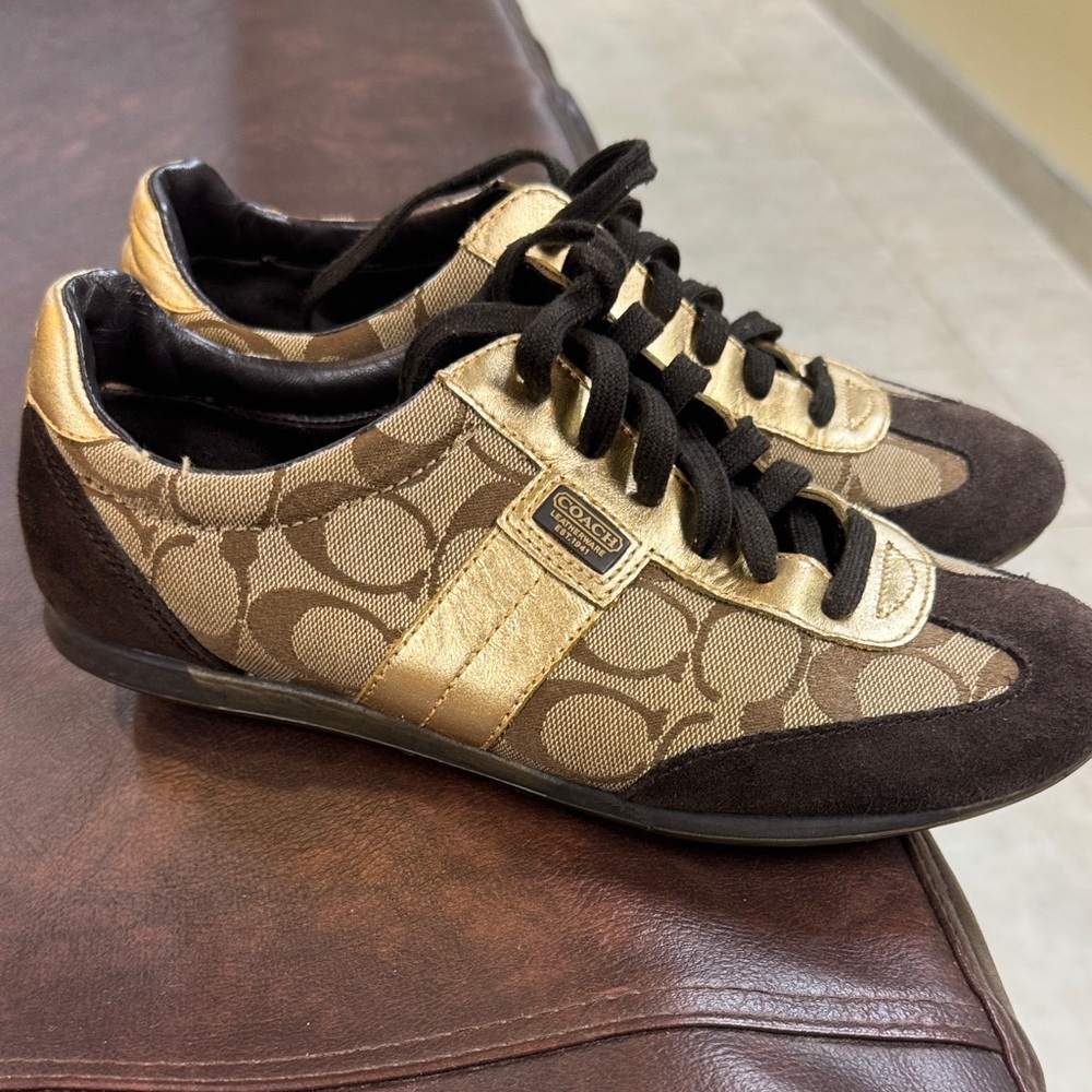 Coach Metallic Gold and Brown Sneakers